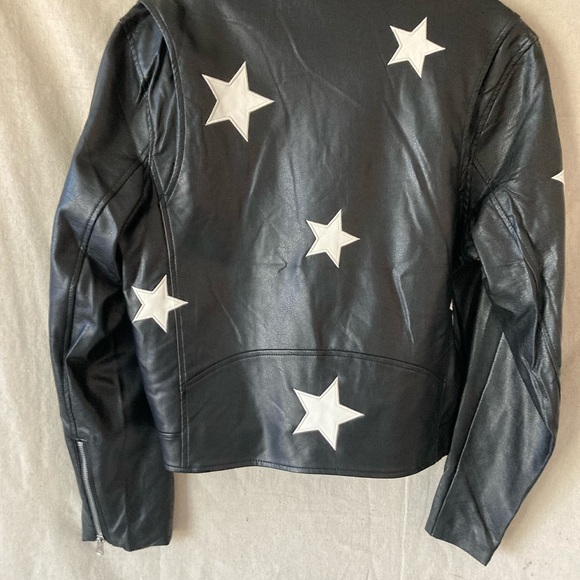 Zara Black Star-Patterned Leather Jacket - Picture 2 of 4
